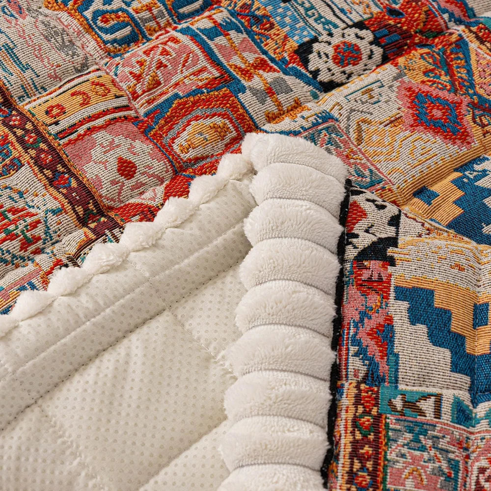 Sofa Cover Boho Jacquard Plush Microfiber & Non-Slip Backing