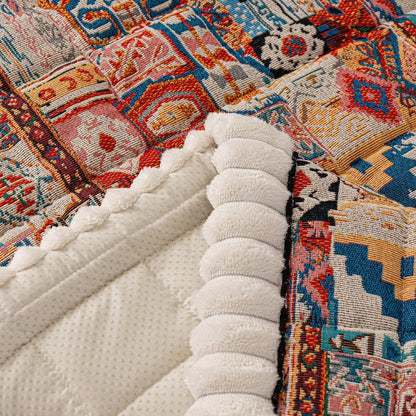 Sofa Cover Boho Jacquard Plush Microfiber & Non-Slip Backing
