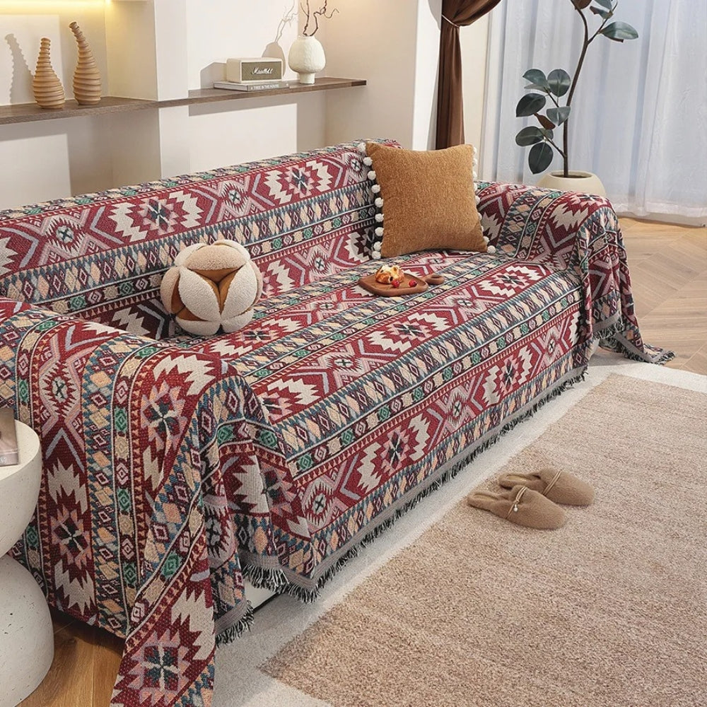 Sofa Cover Boho Jacquard Tassel Edges Machine Washable