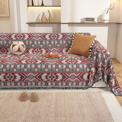 Sofa Cover Boho Jacquard Tassel Edges Machine Washable