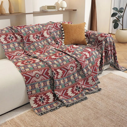 Sofa Cover Boho Jacquard Tassel Edges Machine Washable