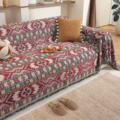Sofa Cover Boho Jacquard Tassel Edges Machine Washable