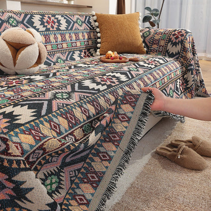 Sofa Cover Boho Jacquard Tassel Edges Machine Washable