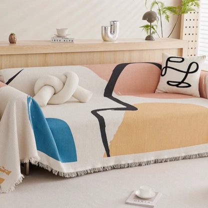 Sofa Cover Boho Tassel Edges Pet-Friendly Machine Washable