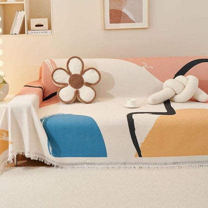 Sofa Cover Boho Tassel Edges Pet-Friendly Machine Washable