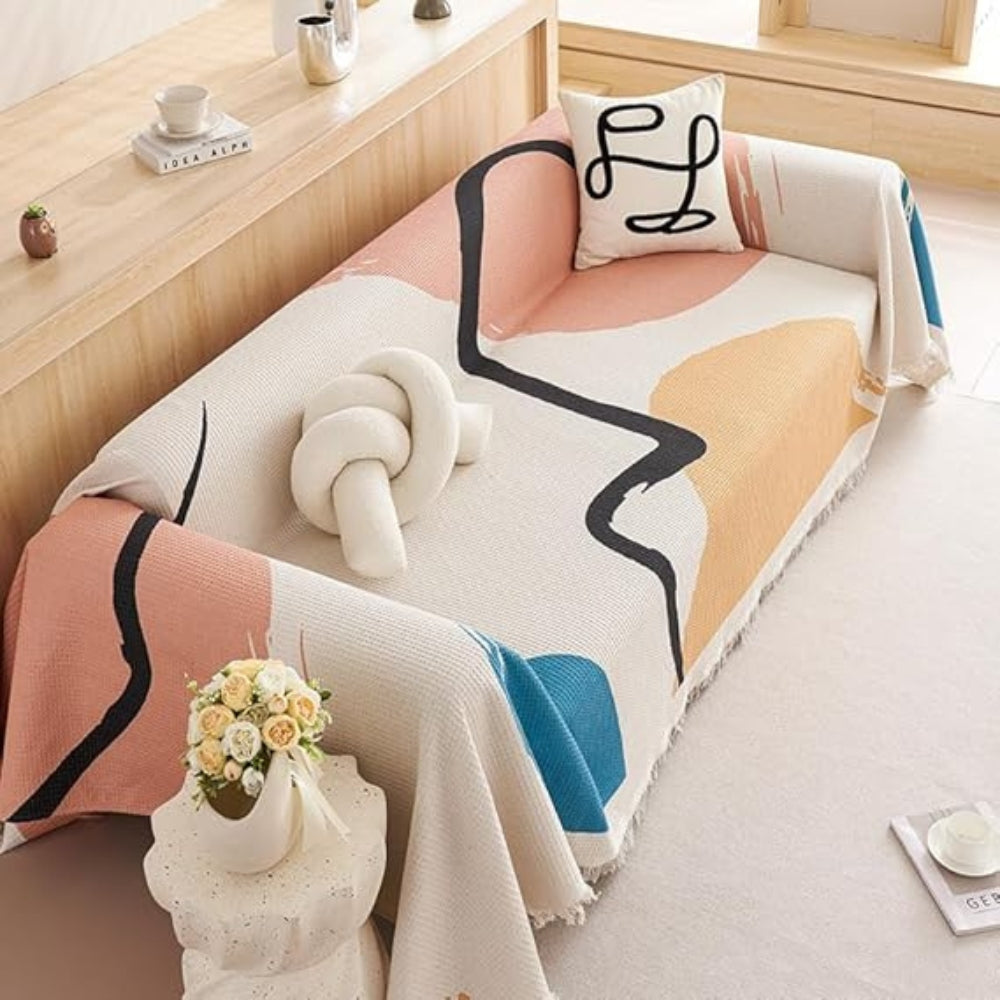 Sofa Cover Boho Tassel Edges Pet-Friendly Machine Washable