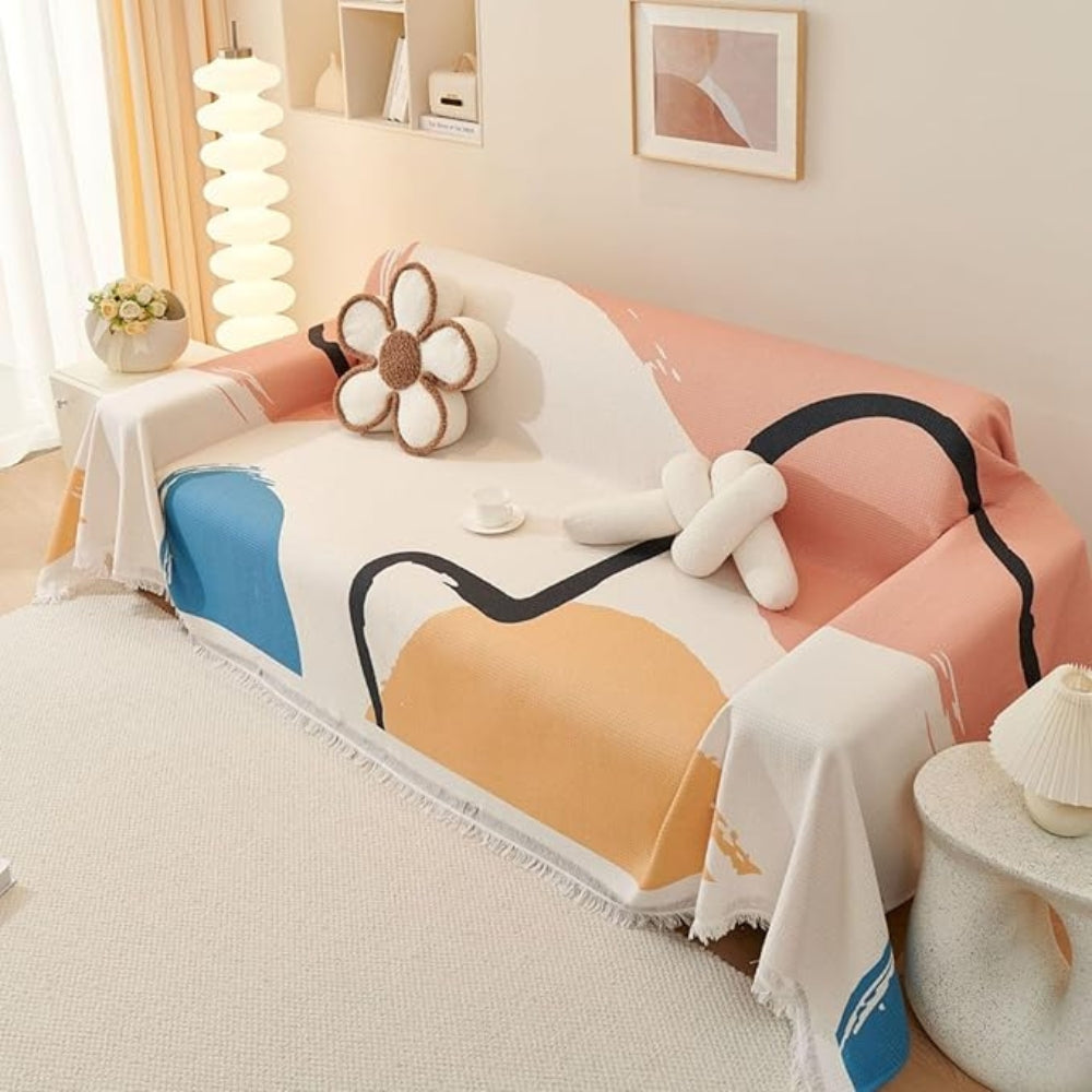 Sofa Cover Boho Tassel Edges Pet-Friendly Machine Washable