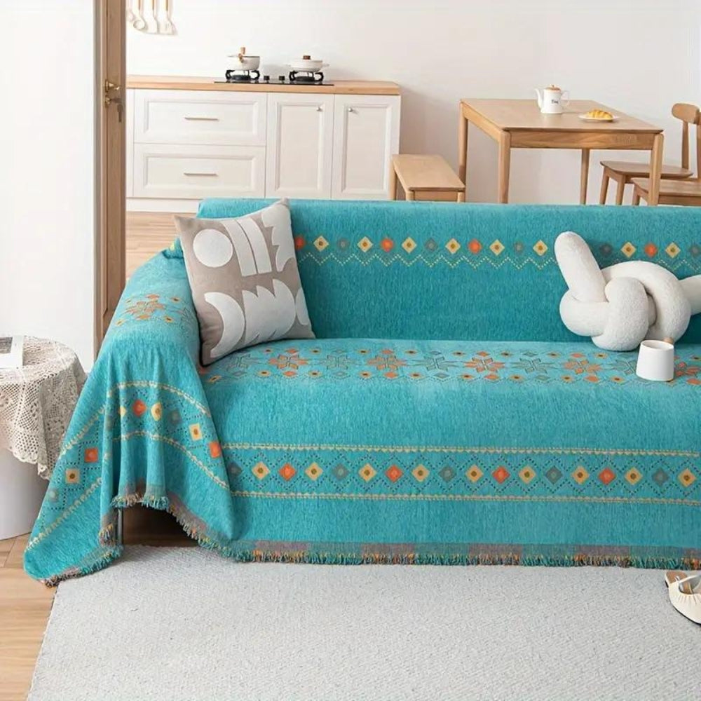 Sofa Cover Boho Tassel Microfiber Chenille & Non-Slip