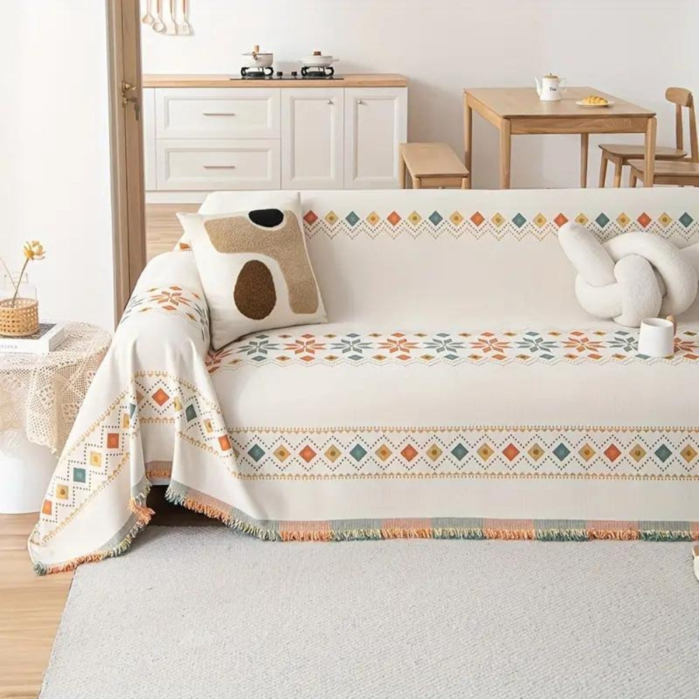 Sofa Cover Boho Tassel Microfiber Chenille & Non-Slip
