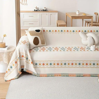 Sofa Cover Boho Tassel Microfiber Chenille & Non-Slip