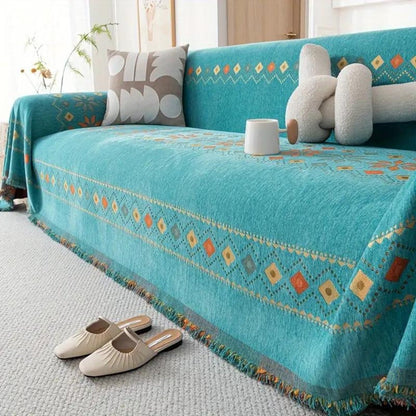 Sofa Cover Boho Tassel Microfiber Chenille & Non-Slip