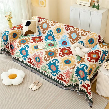 Sofa Cover Boho Woven Cotton-Microfiber Non-Slip