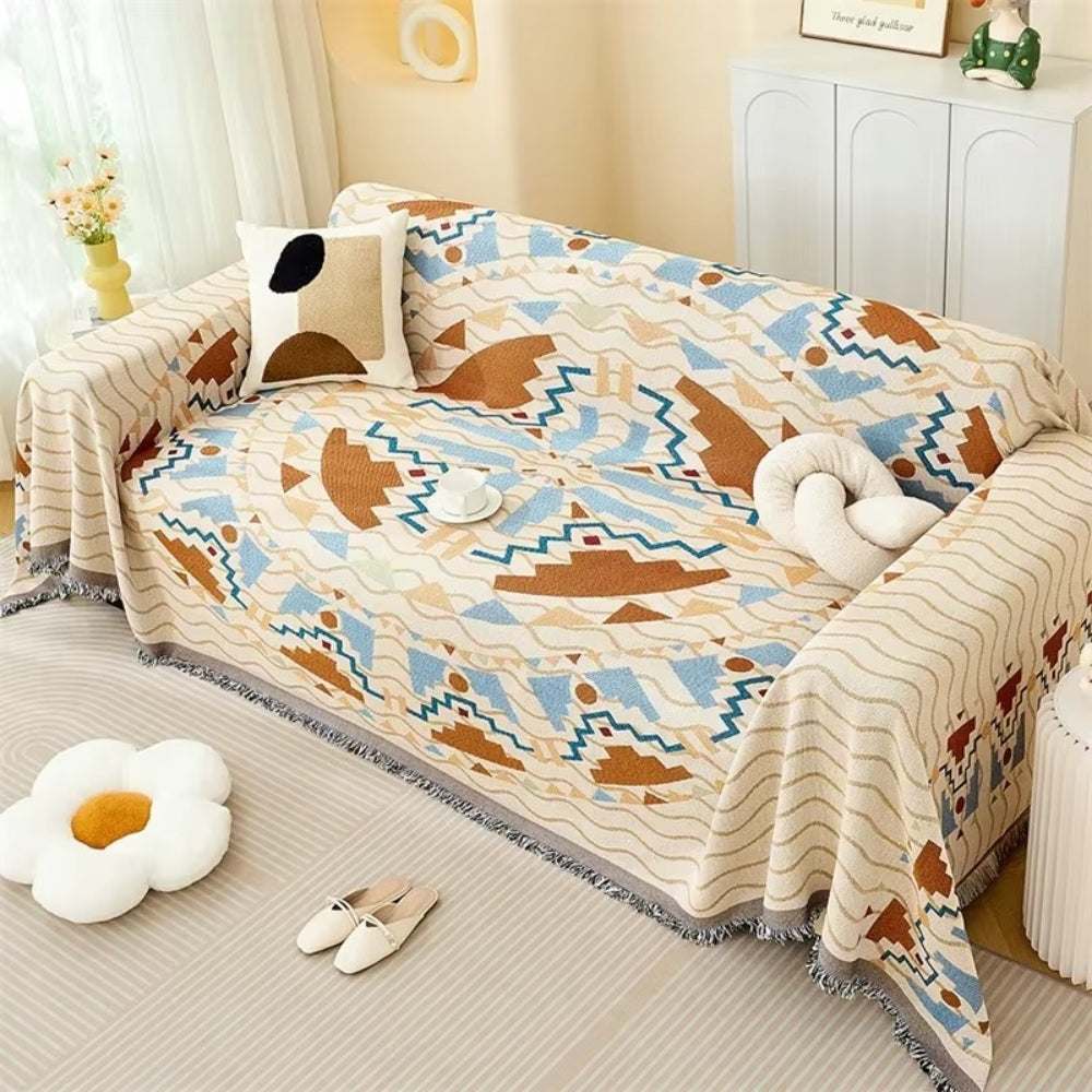 Sofa Cover Boho Woven Cotton-Microfiber Non-Slip