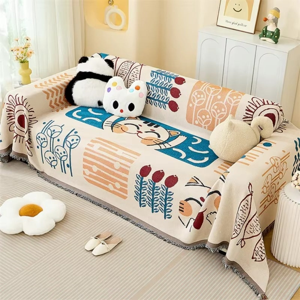 Sofa Cover Boho Woven Cotton-Microfiber Non-Slip