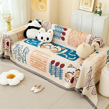 Sofa Cover Boho Woven Cotton-Microfiber Non-Slip