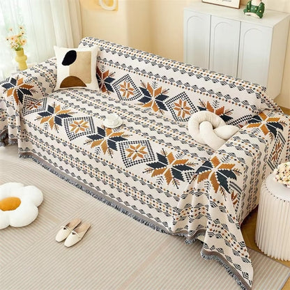 Sofa Cover Boho Woven Cotton-Microfiber Non-Slip