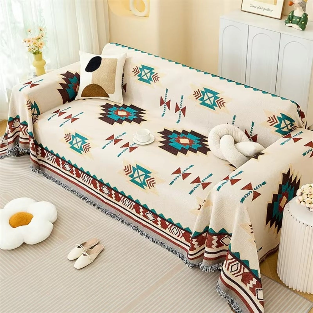Sofa Cover Boho Woven Cotton-Microfiber Non-Slip