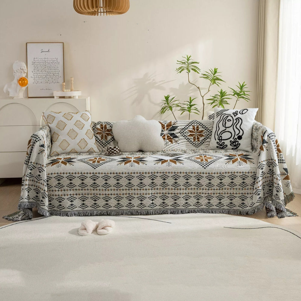 Sofa Cover Boho Woven Cotton-Microfiber Non-Slip