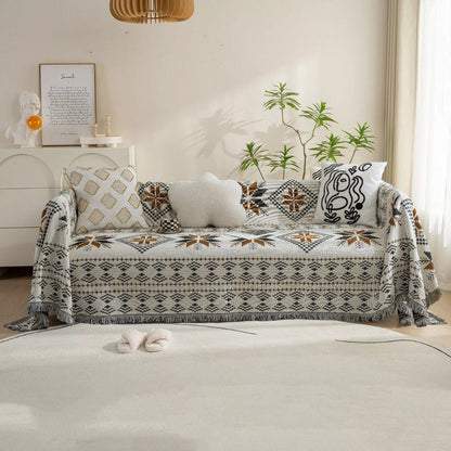 Sofa Cover Boho Woven Cotton-Microfiber Non-Slip