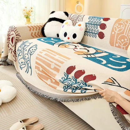 Sofa Cover Boho Woven Cotton-Microfiber Non-Slip