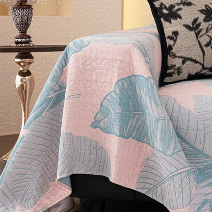 Sofa Cover Breathable Cotton Gauze Leaf Pattern Machine Washable