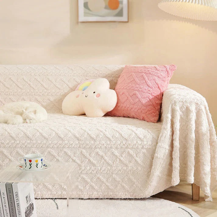 Sofa Cover Cashmere Waffle Texture Full Coverage Machine Washable