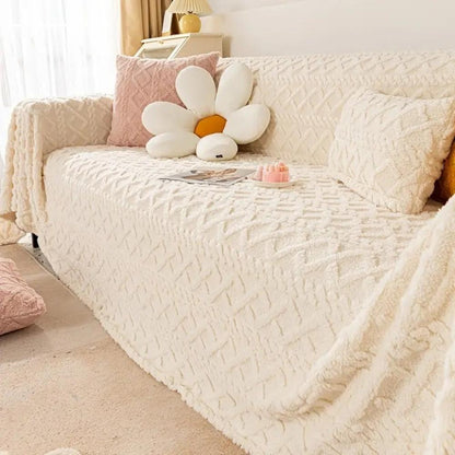 Sofa Cover Cashmere Waffle Texture Full Coverage Machine Washable