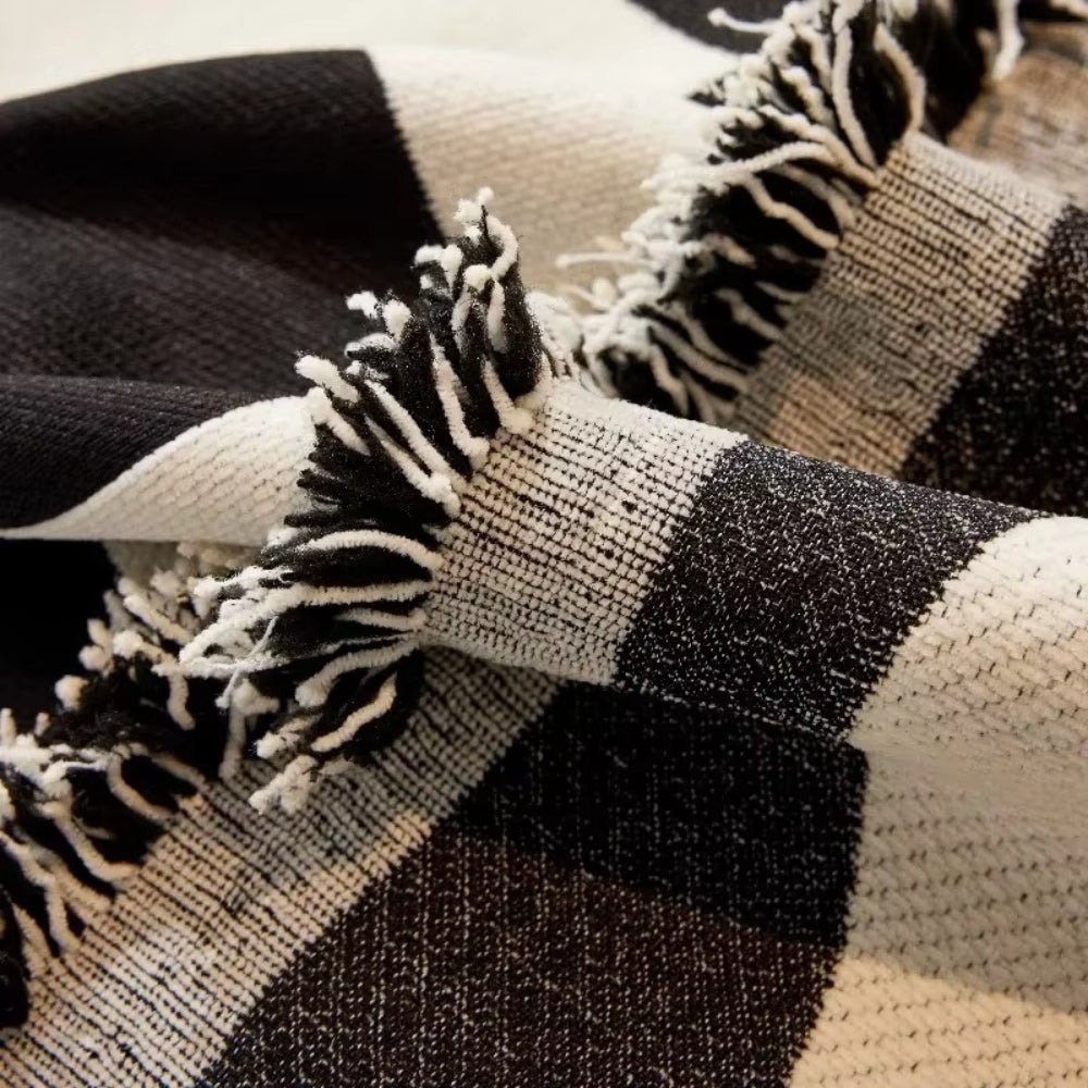 Sofa Cover Checkered Cotton Microfiber Tassels Universal Fit