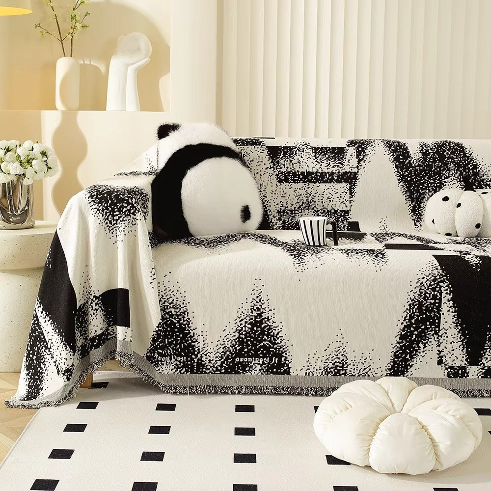 Sofa Cover Chenille Abstract Design Fringed Tassels