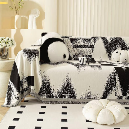 Sofa Cover Chenille Abstract Design Fringed Tassels