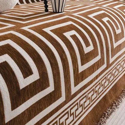 Sofa Cover Chenille Anti-Scratch Greek Key Tassels
