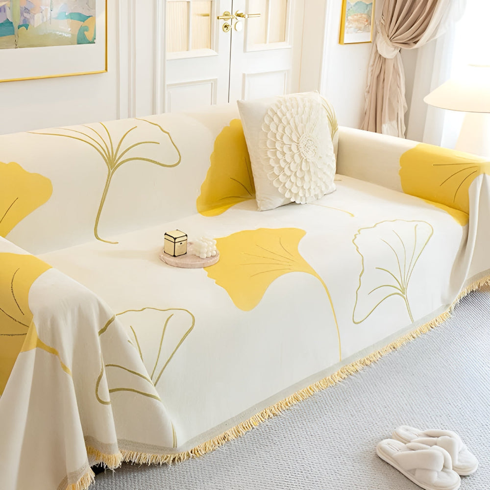 Sofa Cover Chenille Ginkgo Leaf Machine Washable
