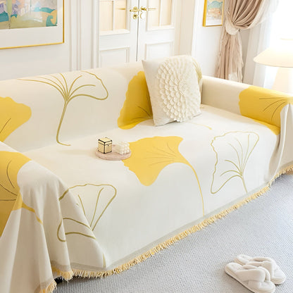 Sofa Cover Chenille Ginkgo Leaf Machine Washable