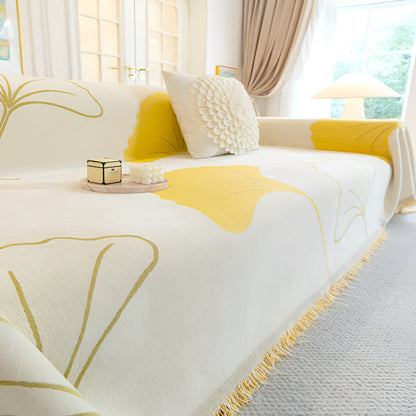 Sofa Cover Chenille Ginkgo Leaf Machine Washable
