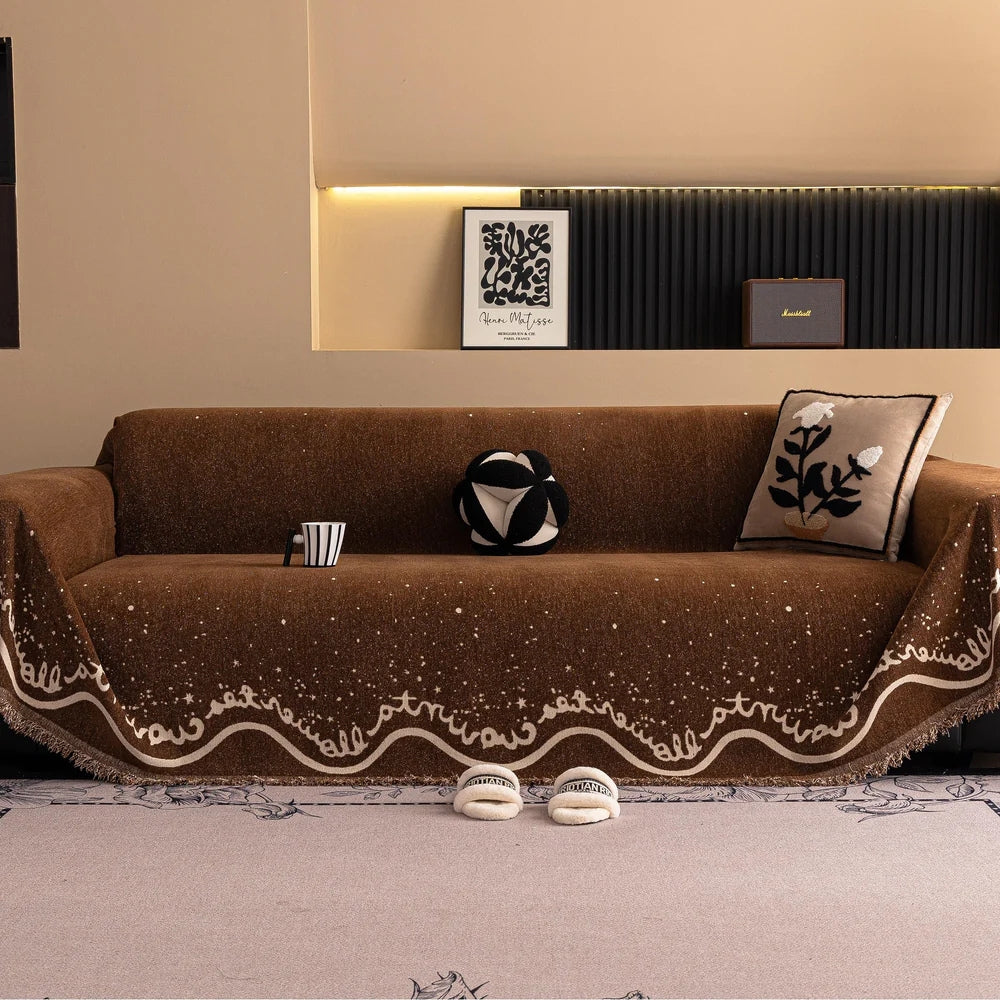 Sofa Cover Chenille Glittering Cursive Machine Washable