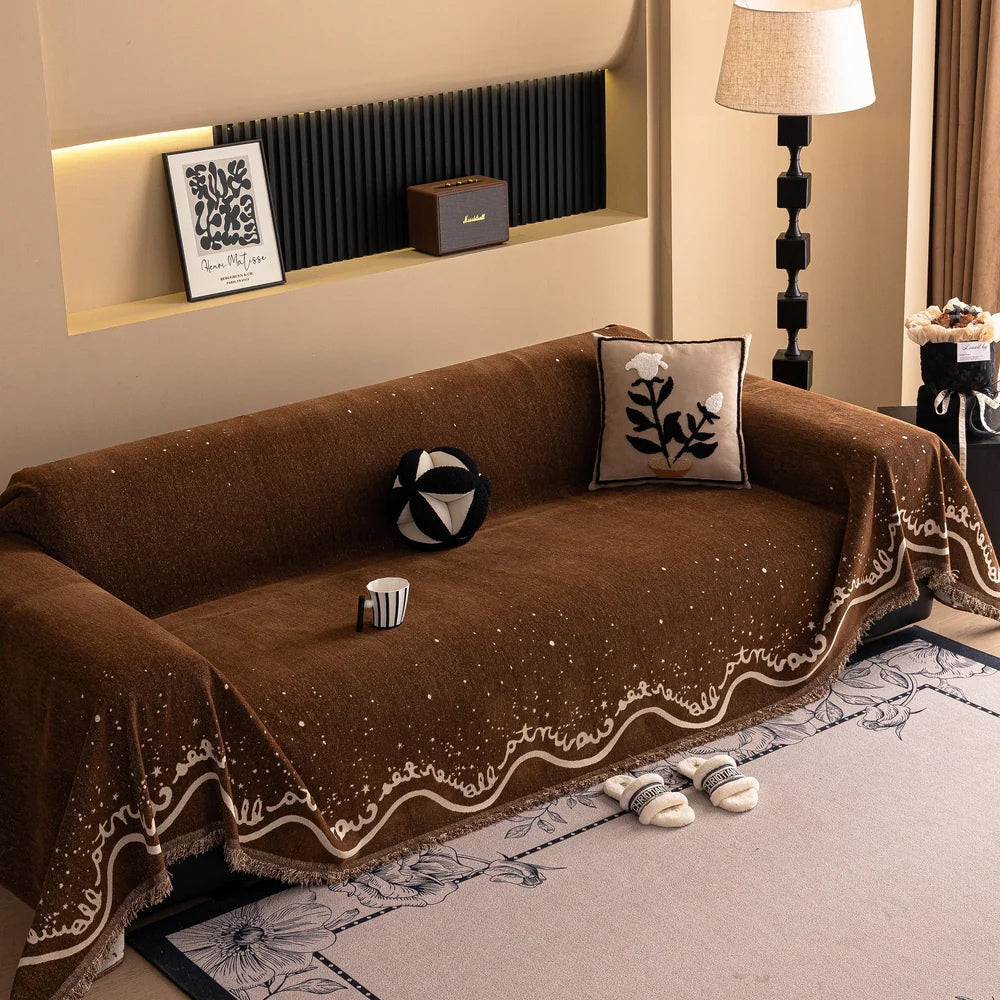 Sofa Cover Chenille Glittering Cursive Machine Washable