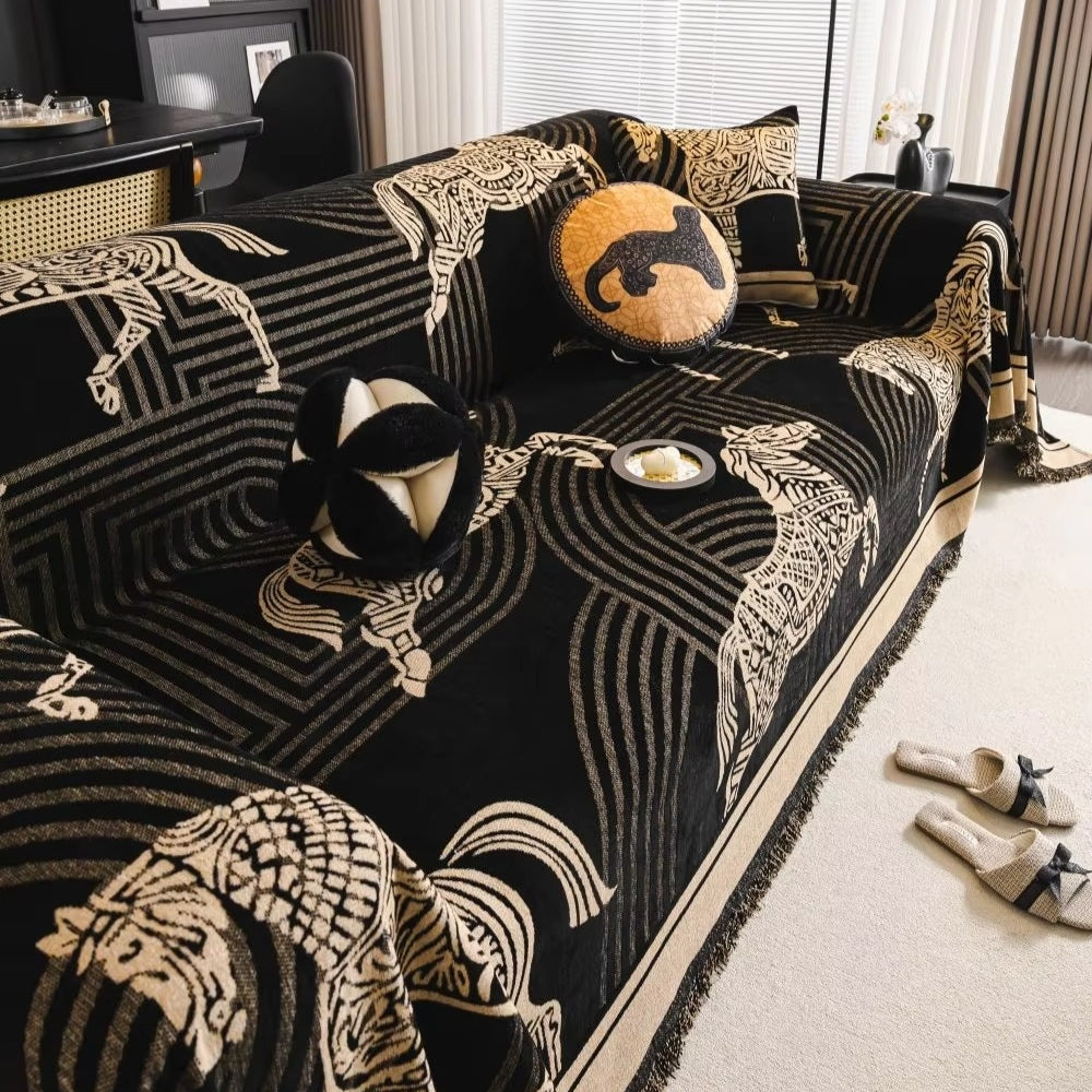 Sofa Cover Chenille Horse Pattern Machine Washable & Anti-Slip