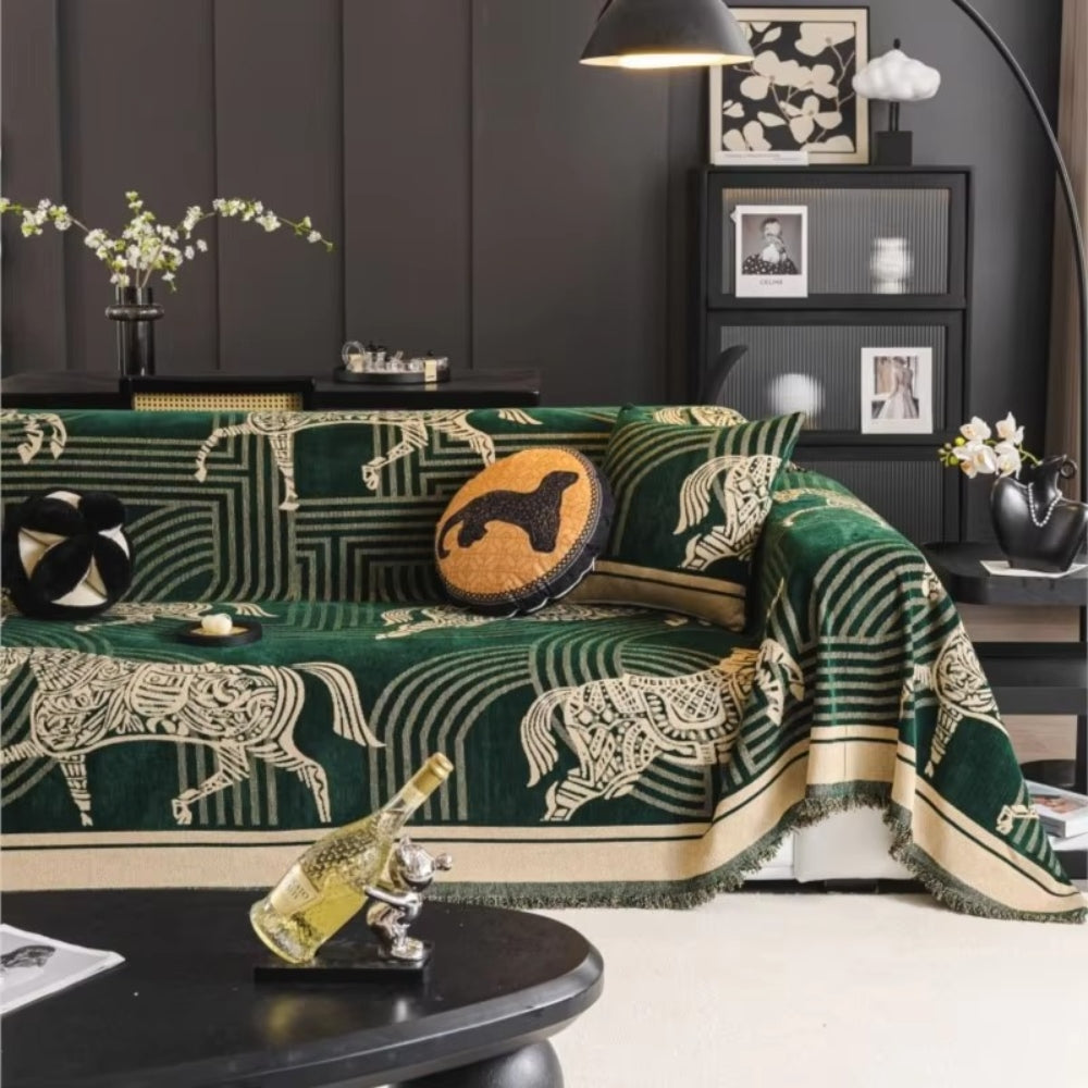 Sofa Cover Chenille Horse Pattern Machine Washable & Anti-Slip