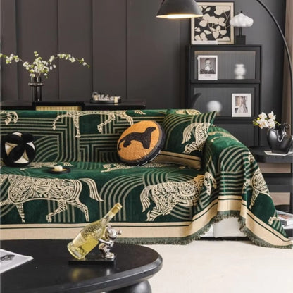 Sofa Cover Chenille Horse Pattern Machine Washable & Anti-Slip