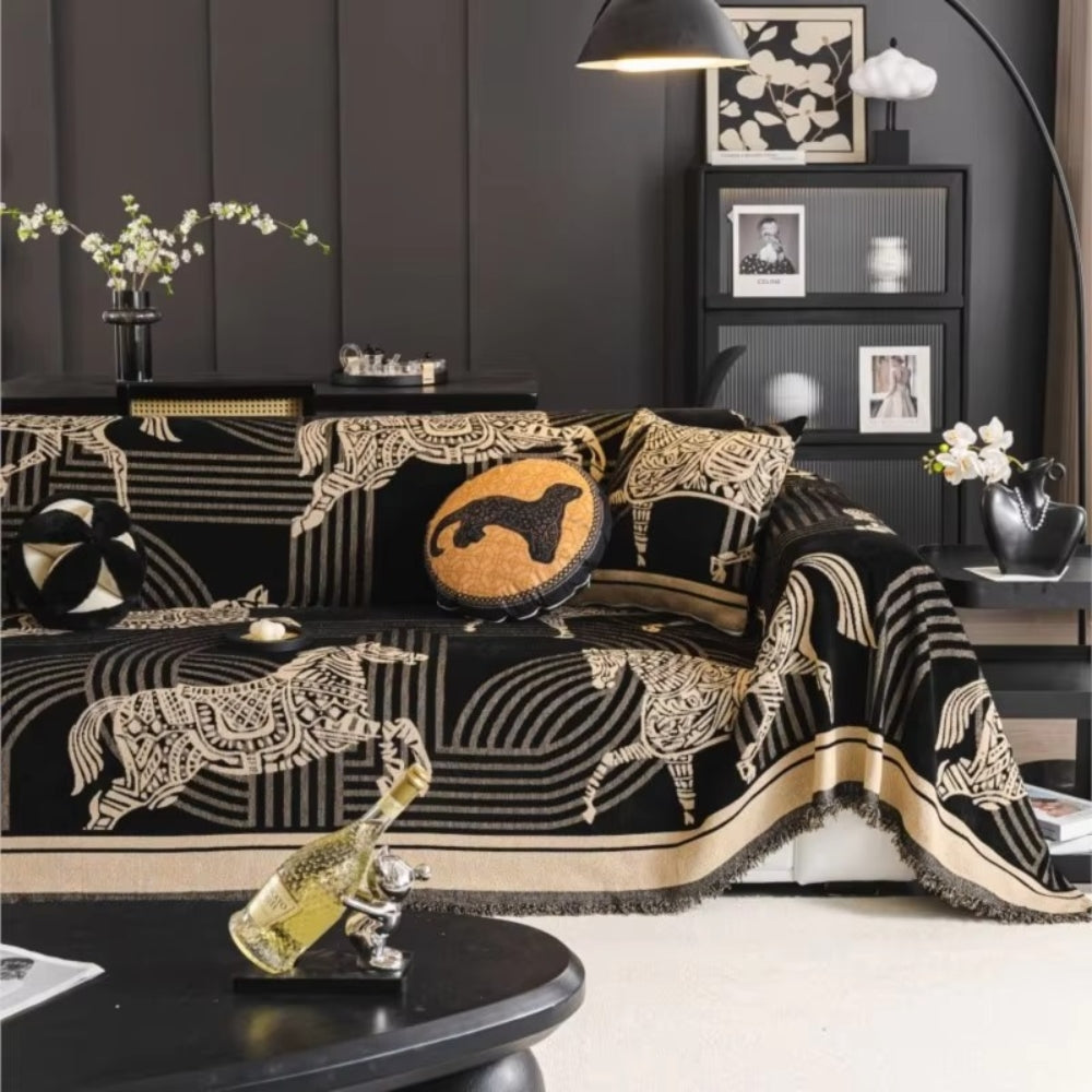 Sofa Cover Chenille Horse Pattern Machine Washable & Anti-Slip