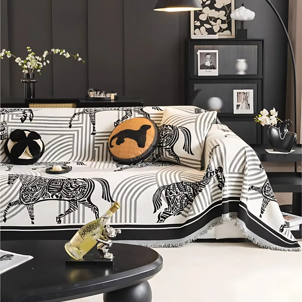 Sofa Cover Chenille Horse Pattern Machine Washable & Anti-Slip