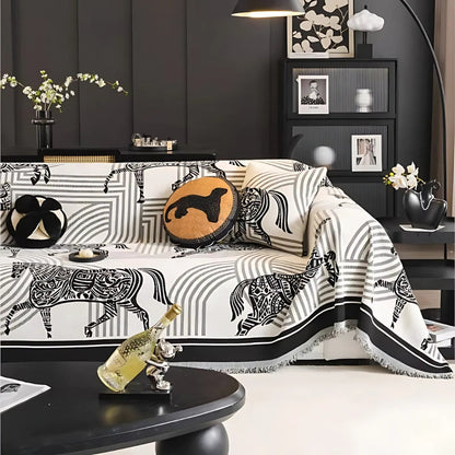 Sofa Cover Chenille Horse Pattern Machine Washable & Anti-Slip