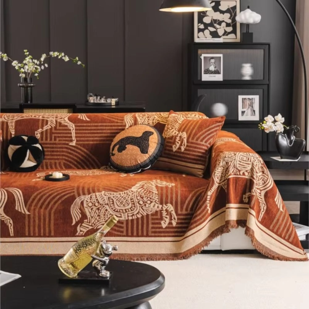 Sofa Cover Chenille Horse Pattern Machine Washable & Anti-Slip