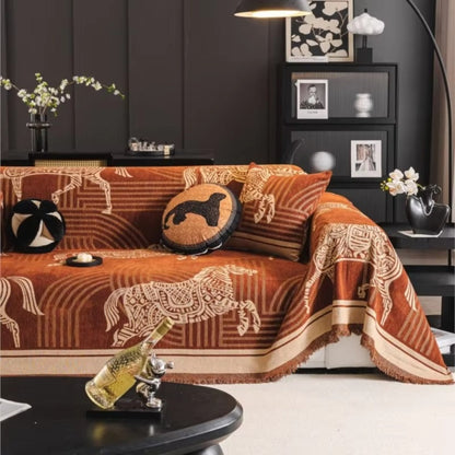 Sofa Cover Chenille Horse Pattern Machine Washable & Anti-Slip