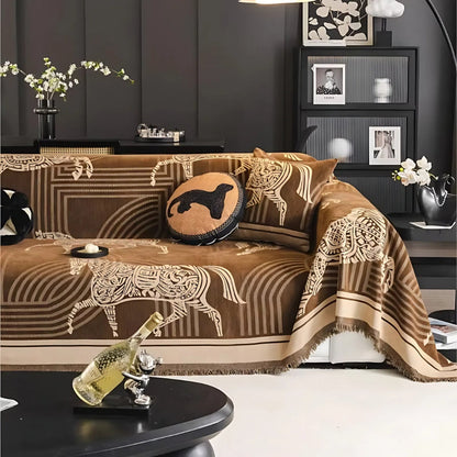Sofa Cover Chenille Horse Pattern Machine Washable & Anti-Slip