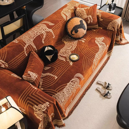 Sofa Cover Chenille Horse Pattern Machine Washable & Anti-Slip