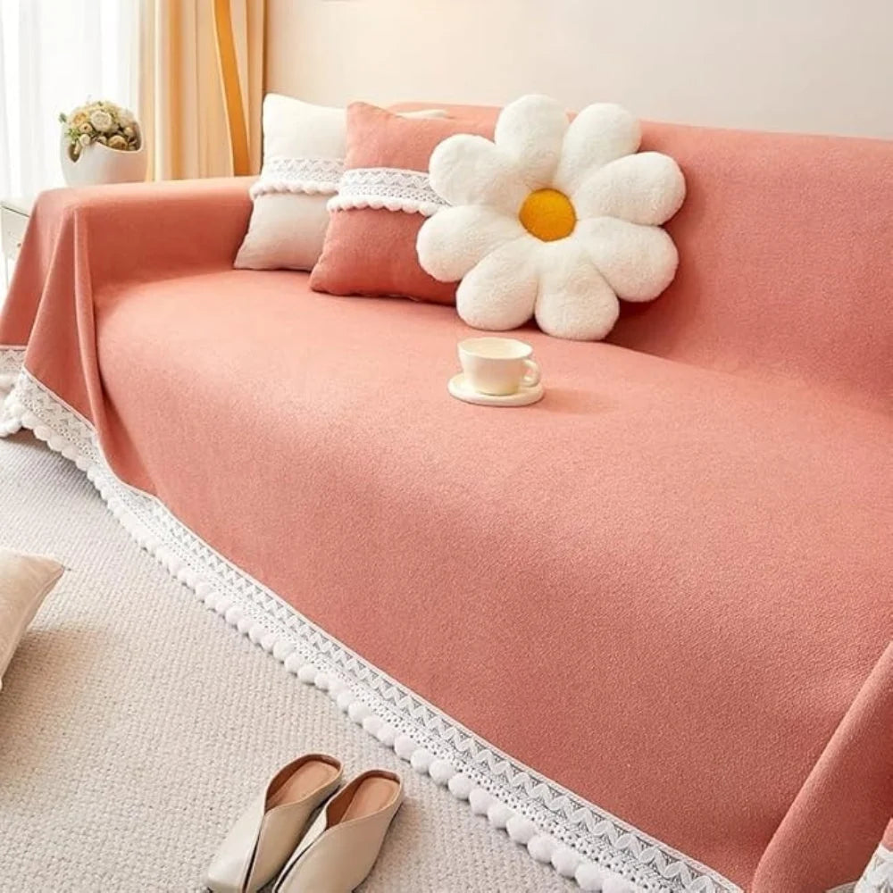 Sofa Cover Chenille Lace Edge Non-Slip & Machine Washable