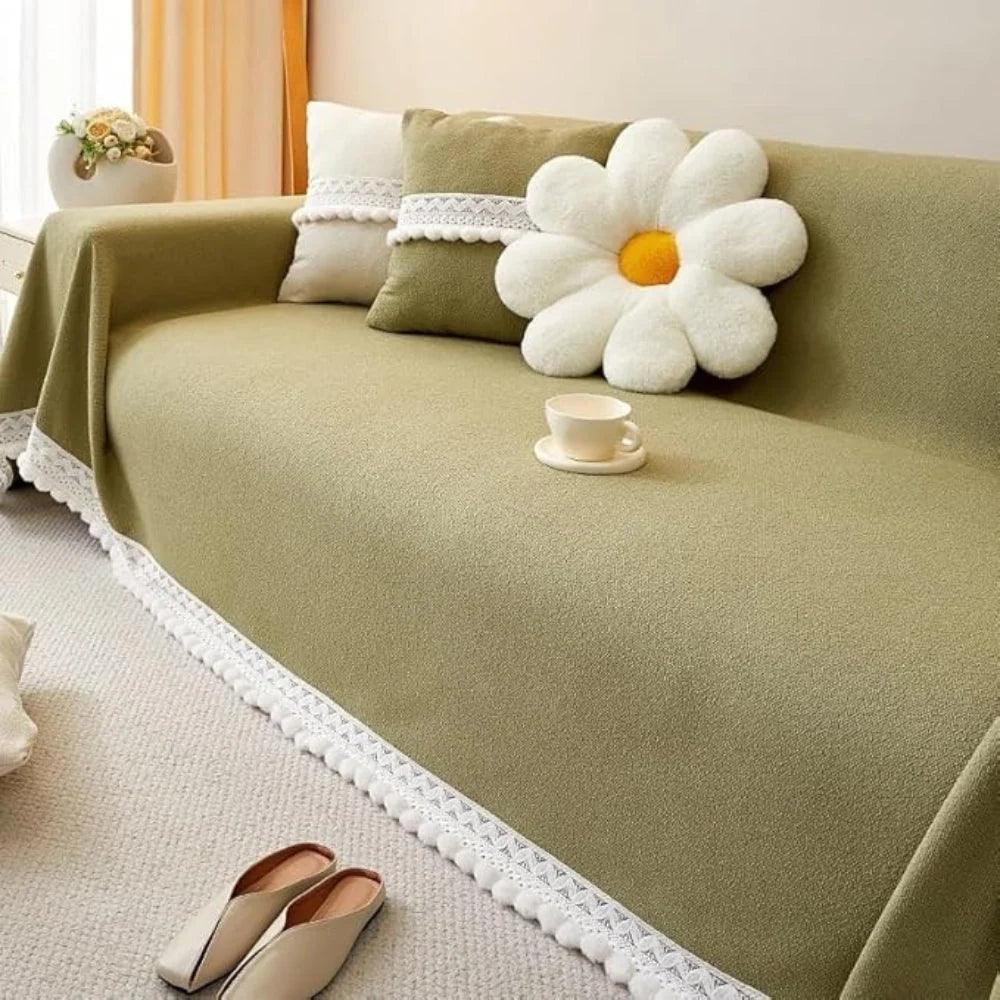 Sofa Cover Chenille Lace Edge Non-Slip & Machine Washable