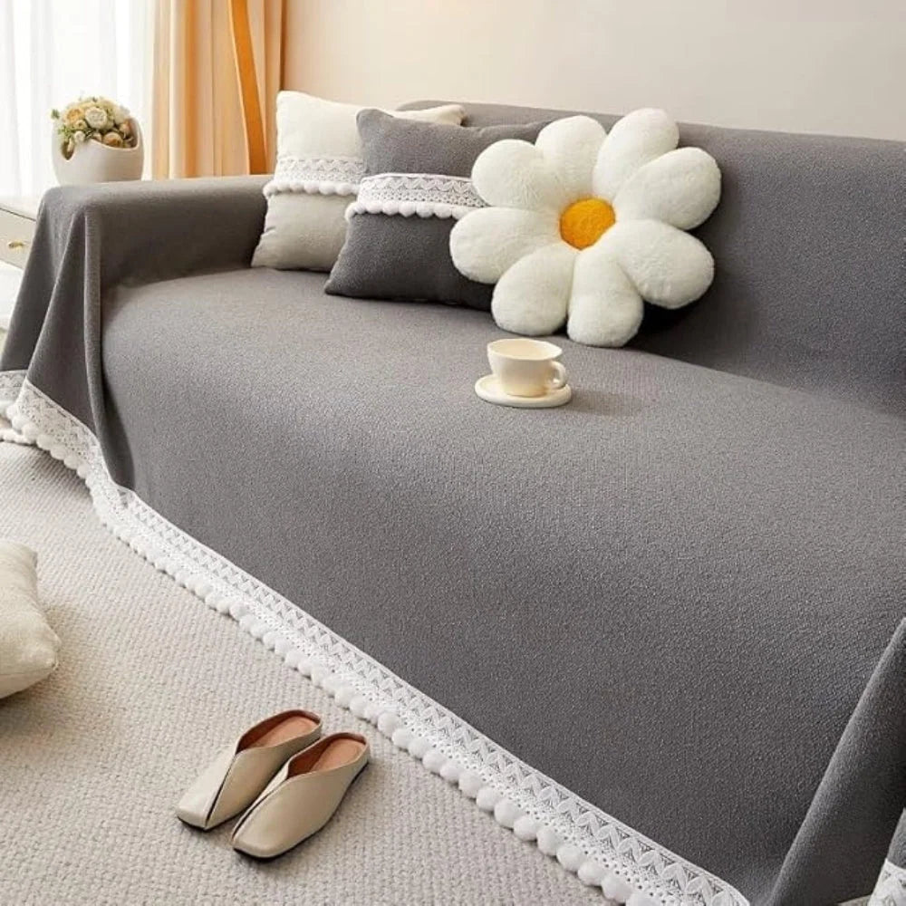 Sofa Cover Chenille Lace Edge Non-Slip & Machine Washable