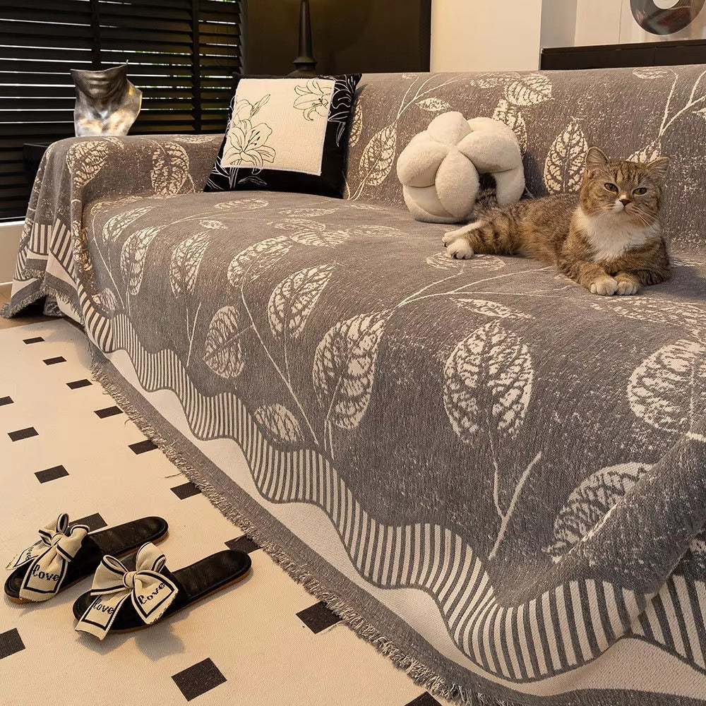 Sofa Cover Chenille Leaf Pattern Anti-Slip & Machine Washable